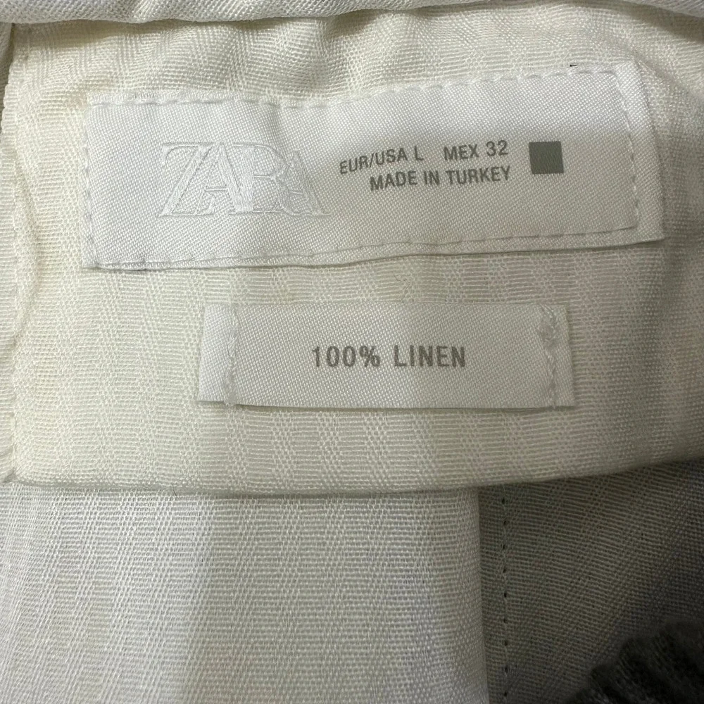 Zara Womens 100% Linen Pants Dark Grey Elastic Drawstring Straight Leg Large NEW